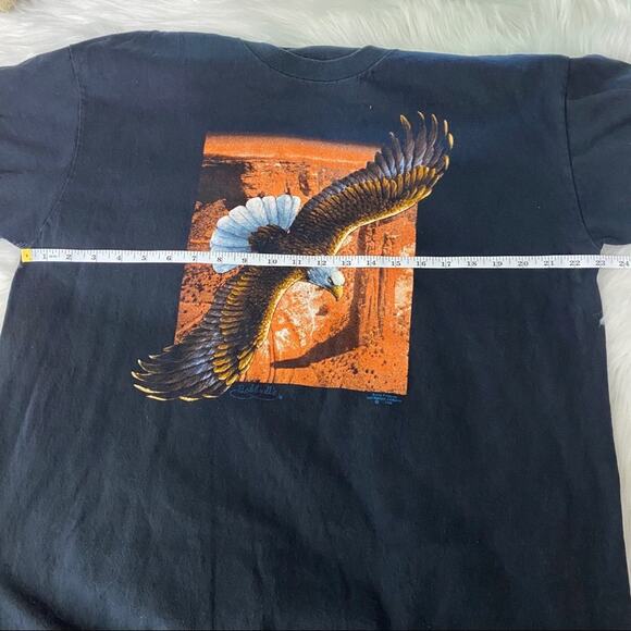 Vintage Bobby G Flying Eagle T-shirt 1990 No Size Tag Approx Men's XL Black - Picture 7 of 8